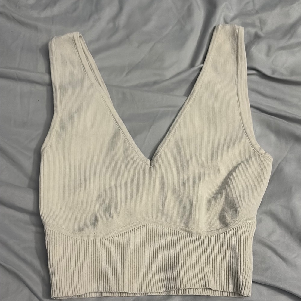 La Hearts Cream Ribbed Tank Top